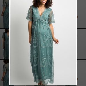 Pink Blush Maternity Lace Mesh Overlay Maxi Dress